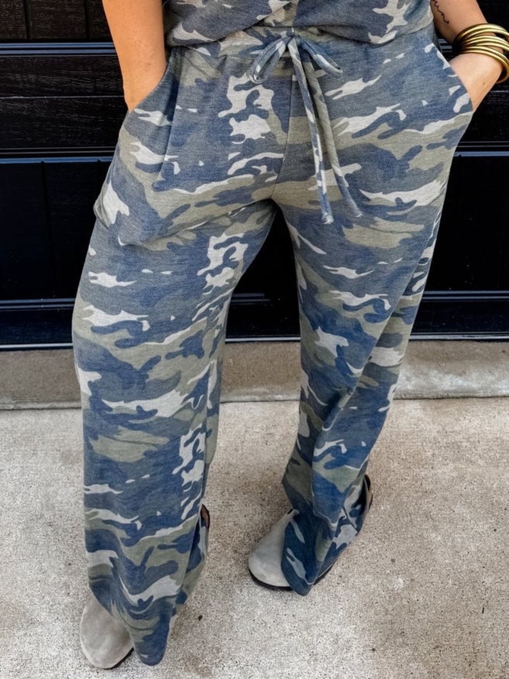 Women’s Wide Leg Camouflage Lounge Pants — Olive Camo